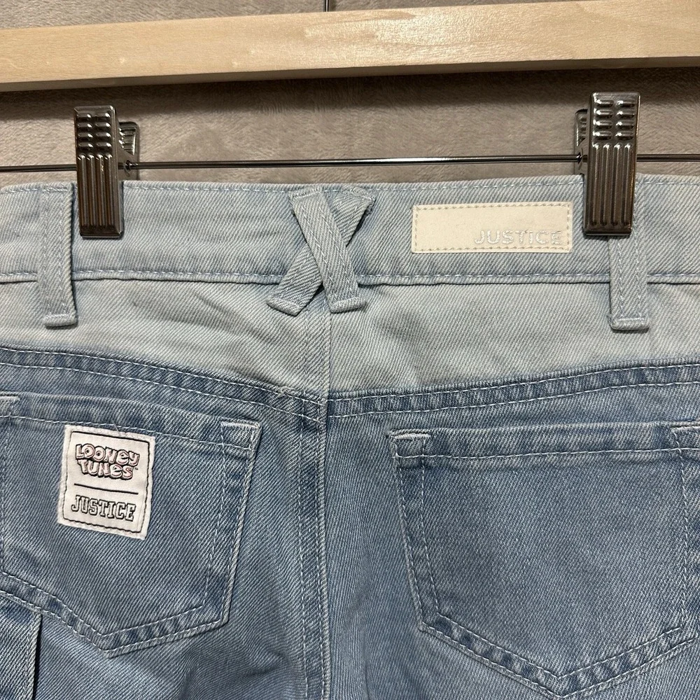 Justice Looney Tunes Barrel Jeans Youth‎ Size 6 Light Wash Cargo Denim